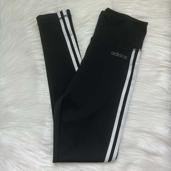Women’s Adidas Black Leggings with White Stripes - Picture 1 of 7